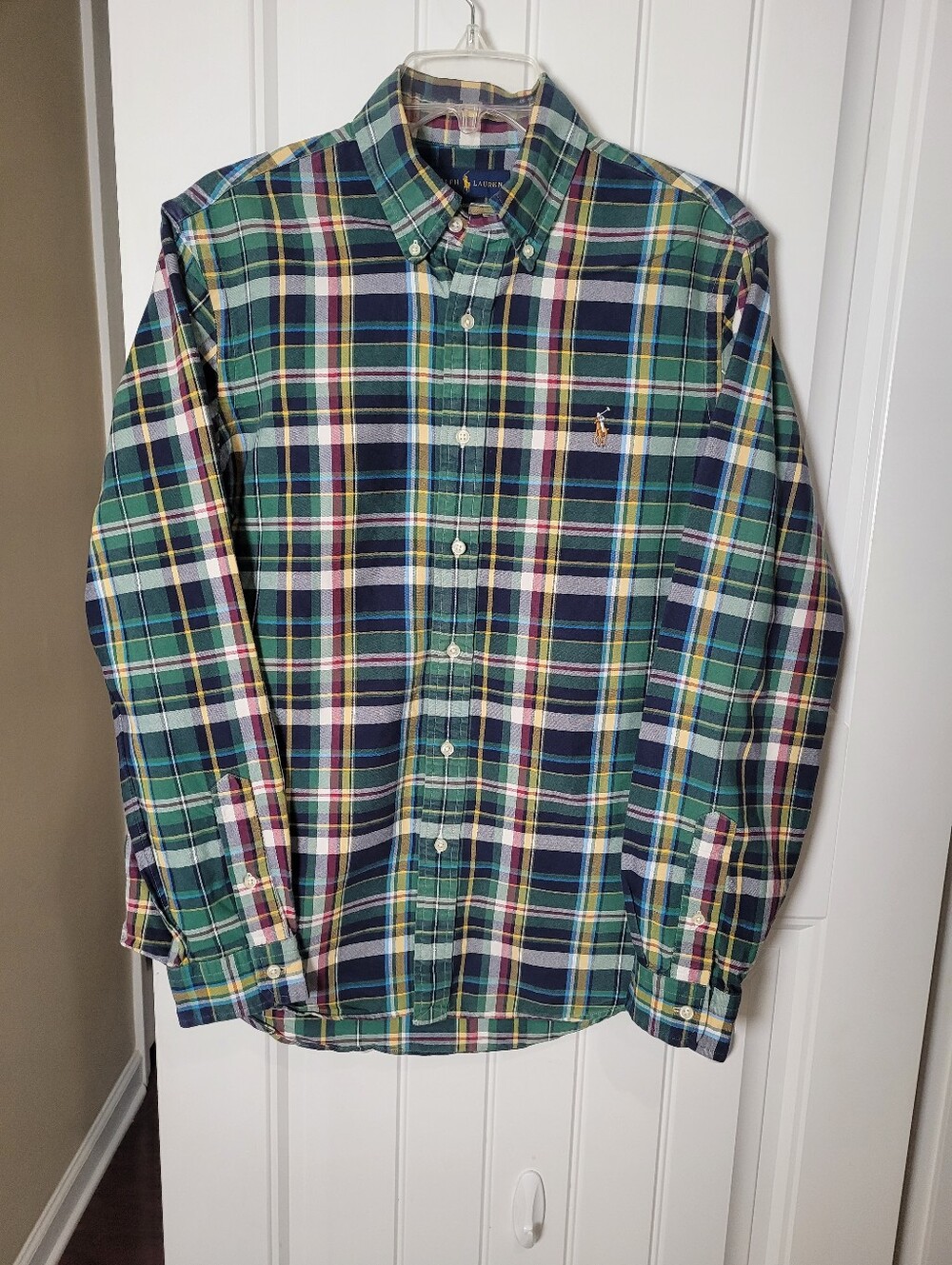 Vintage Polo by Ralph Lauren Green Navy Multi-Plaid Button-Down Shirt. Size M